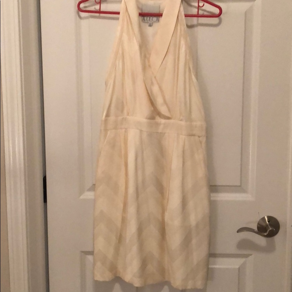 Addison figure flattering cream chevron silk dress